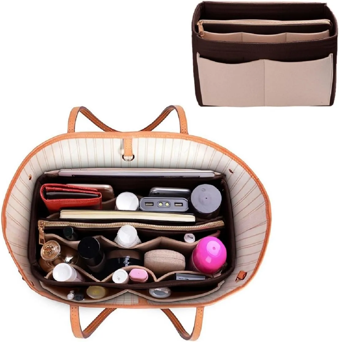 ZTUJO Purse Organizer Insert, Felt Bag Organizer with Metal Zipper, Handbag & Tote Shaper, For Speedy Neverfull Tote, 7 Sizes