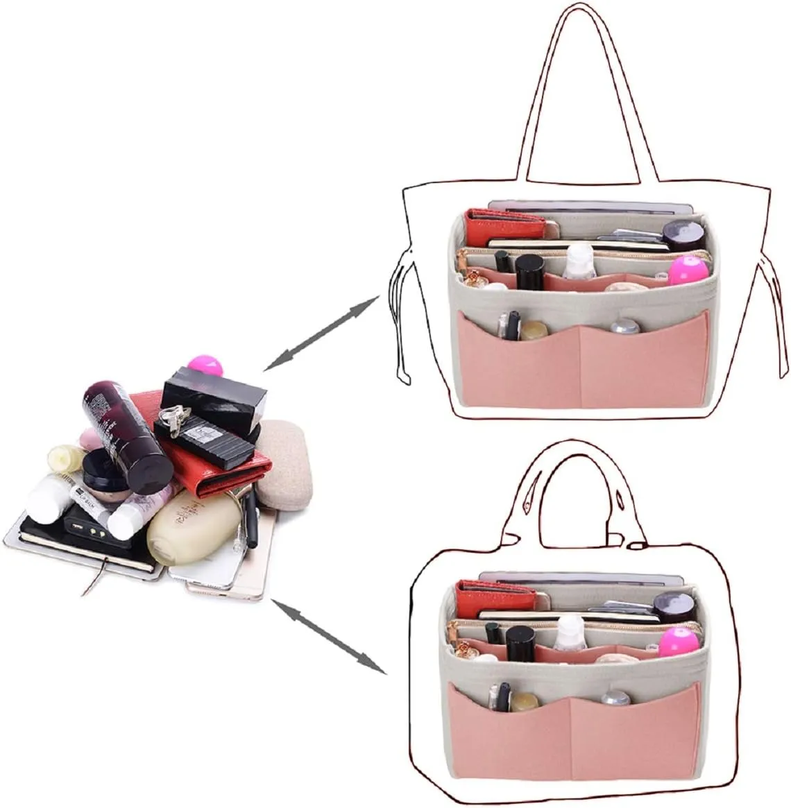 ZTUJO Purse Organizer Insert, Felt Bag Organizer with Metal Zipper, Handbag & Tote Shaper, For Speedy Neverfull Tote, 7 Sizes