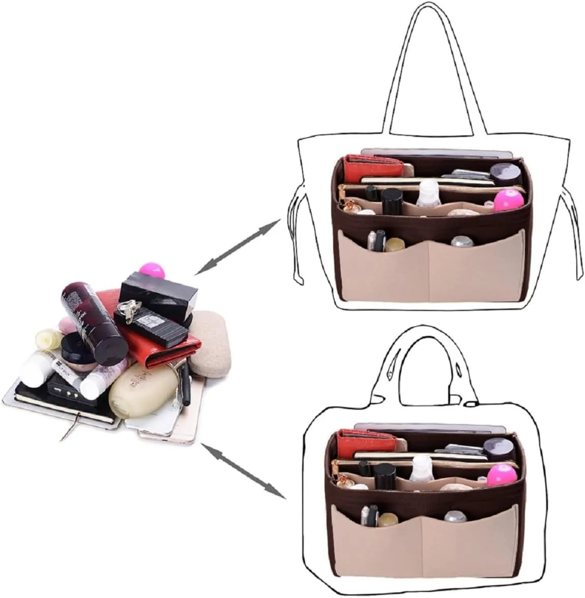 ZTUJO Purse Organizer Insert, Felt Bag Organizer with Metal Zipper, Handbag & Tote Shaper, For Speedy Neverfull Tote, 7 Sizes