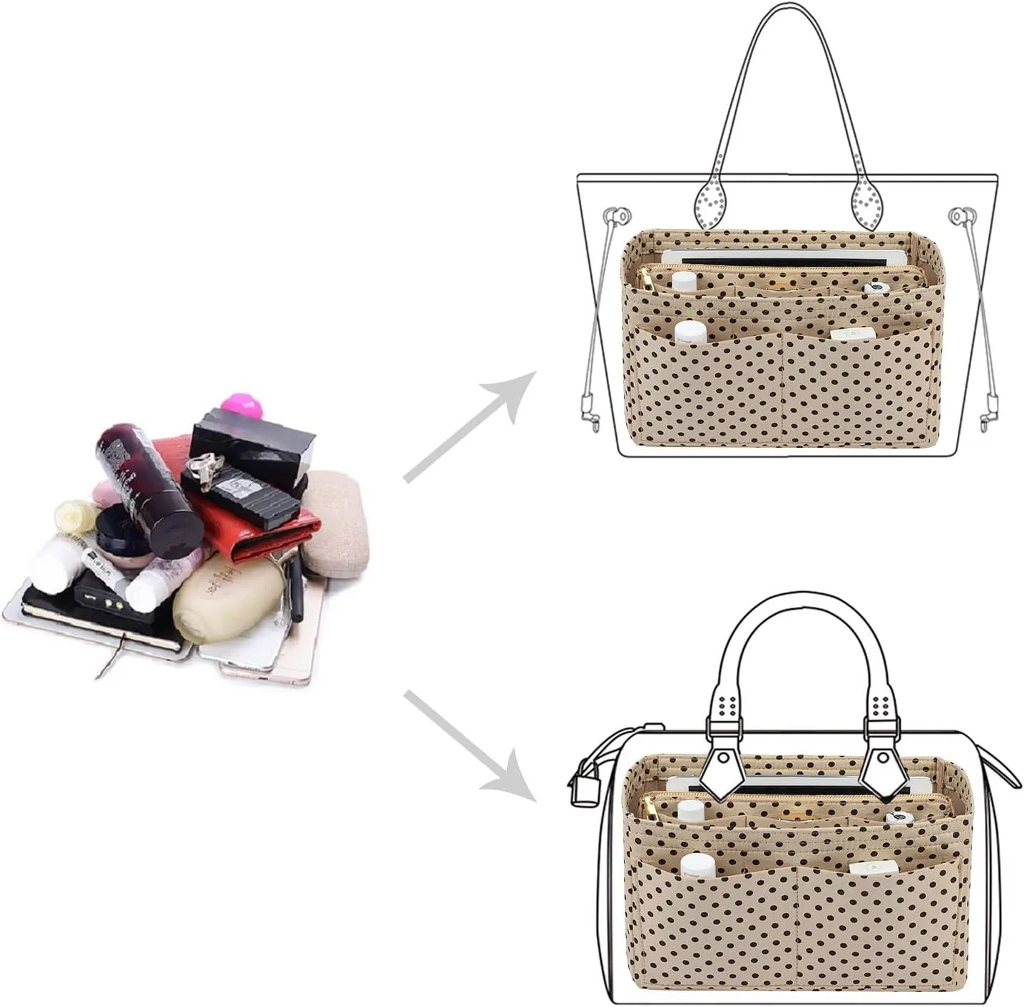 ZTUJO Purse Organizer Insert, Felt Bag Organizer with Metal Zipper, Handbag & Tote Shaper, For Speedy Neverfull Tote, 7 Sizes