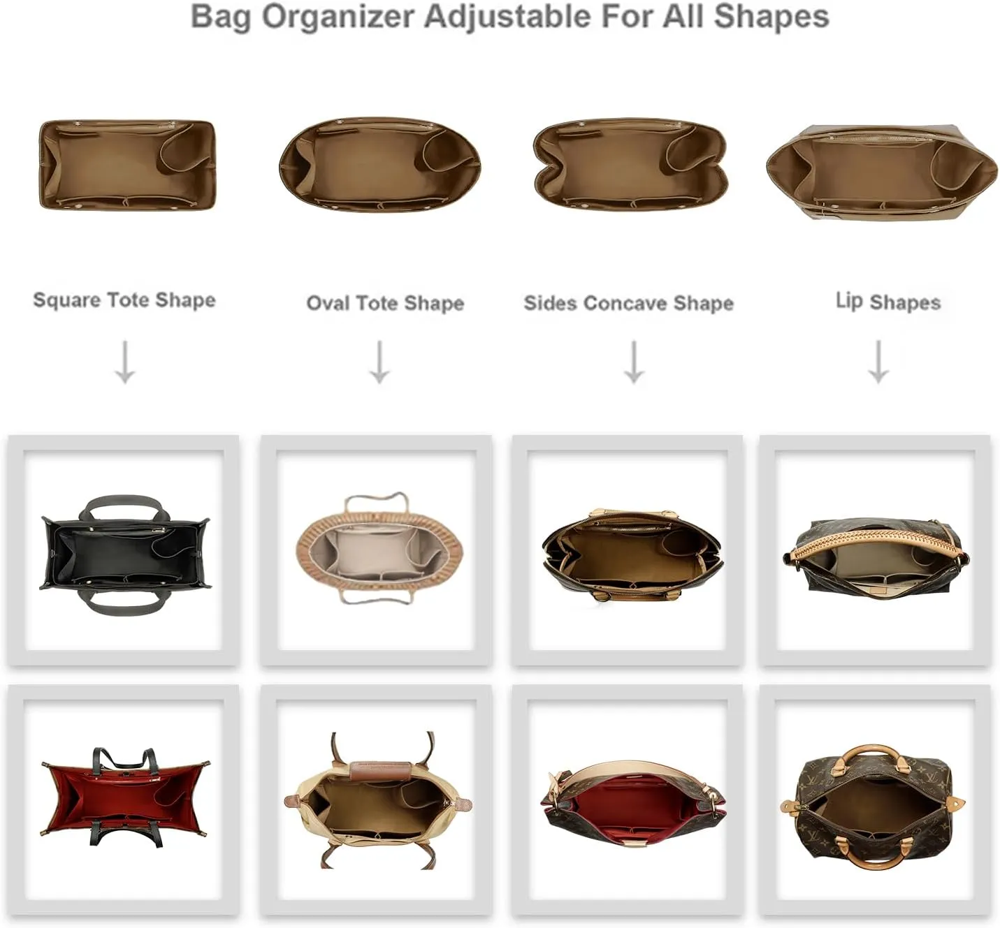 ZTUJO Purse Organizer Insert For Handbag & Tote Shaper,Tote Bag Organizer Insert For Speedy Neverful, 6 Sizes (Slender Large,Silky Brown)