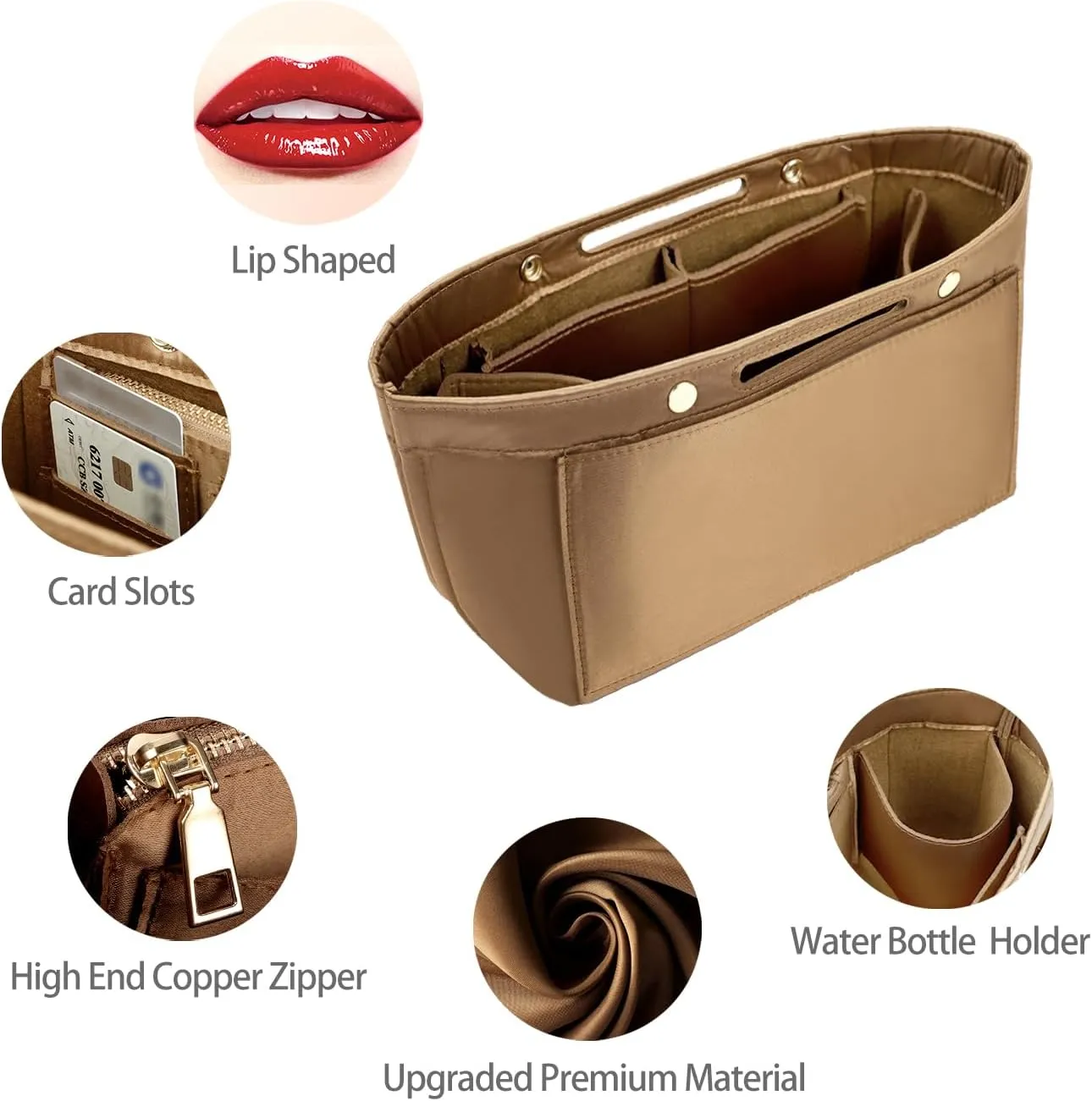 ZTUJO Purse Organizer Insert For Handbag & Tote Shaper,Tote Bag Organizer Insert For Speedy Neverful, 6 Sizes (Slender Large,Silky Brown)