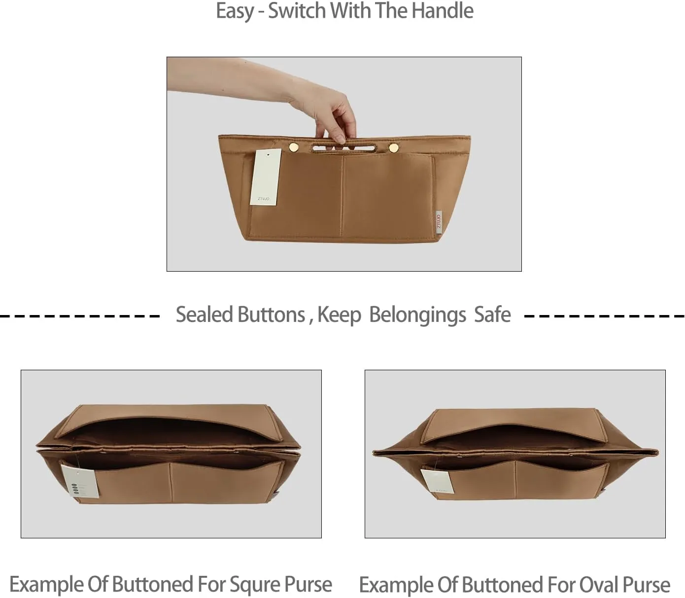 ZTUJO Purse Organizer Insert For Handbag & Tote Shaper,Tote Bag Organizer Insert For Speedy Neverful, 6 Sizes (Slender Large,Silky Brown)
