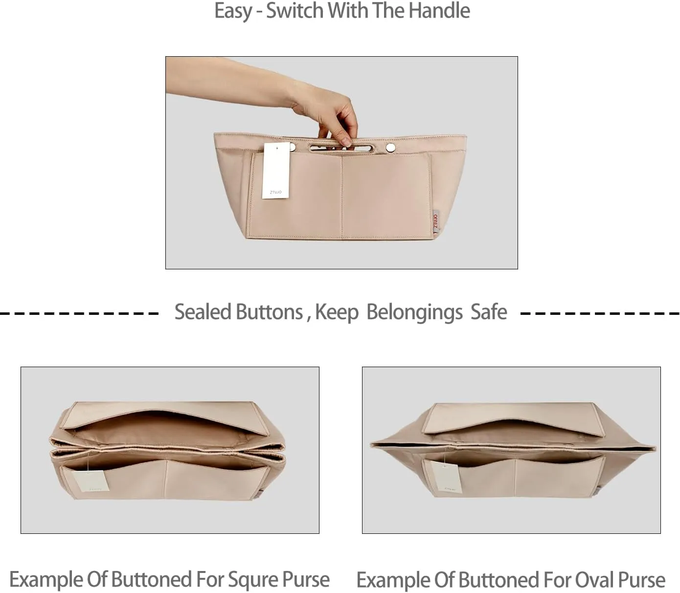 ZTUJO Purse Organizer Insert For Handbag & Tote Shaper,Tote Bag Organizer Insert For Speedy Neverful, 6 Sizes(Medium, Silky Beige)