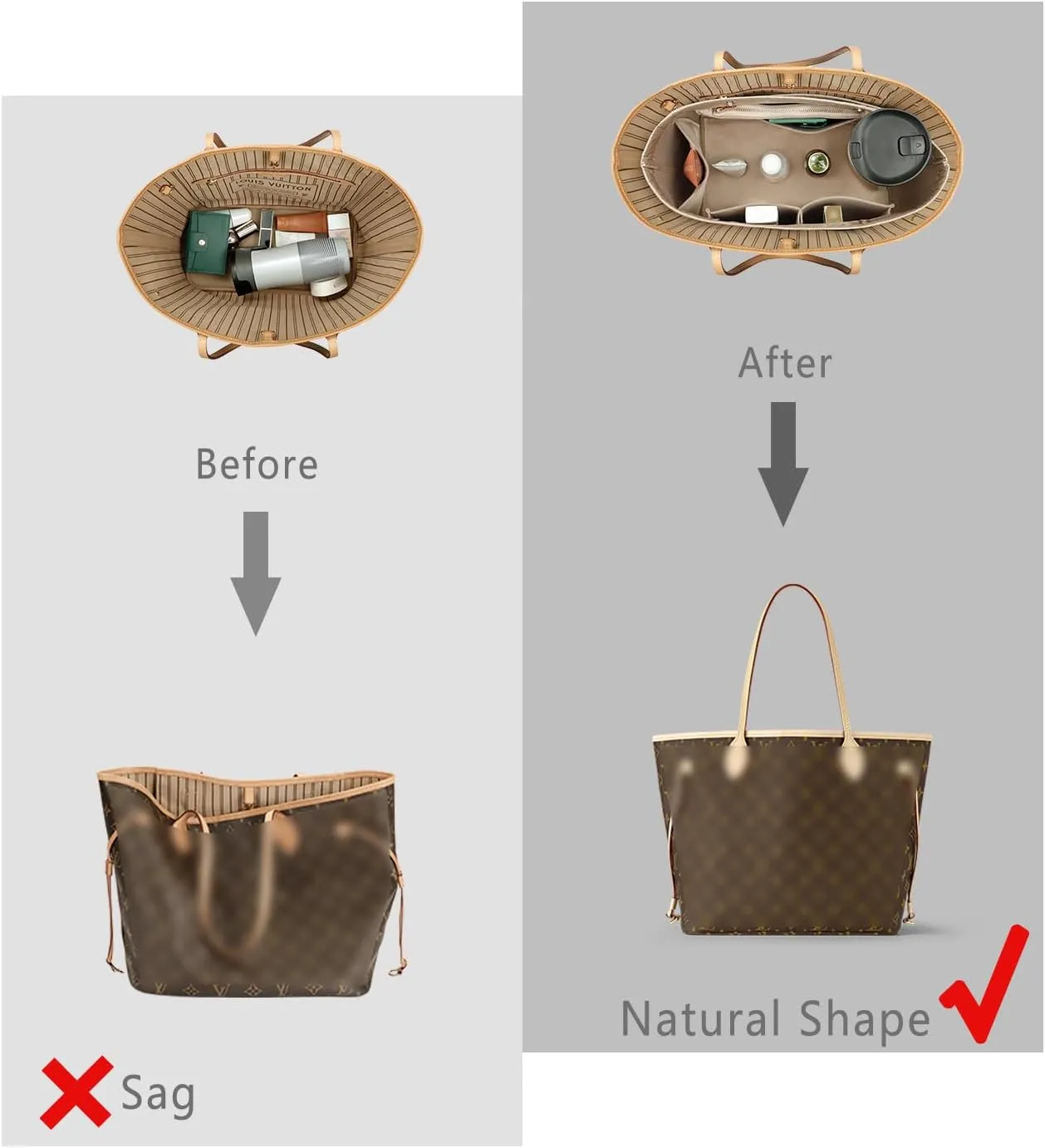ZTUJO Purse Organizer Insert For Handbag & Tote Shaper,Tote Bag Organizer Insert For Speedy Neverful, 6 Sizes(Medium, Silky Beige)