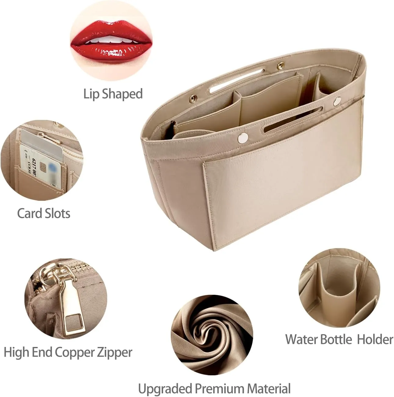 ZTUJO Purse Organizer Insert For Handbag & Tote Shaper,Tote Bag Organizer Insert For Speedy Neverful, 6 Sizes(Medium, Silky Beige)