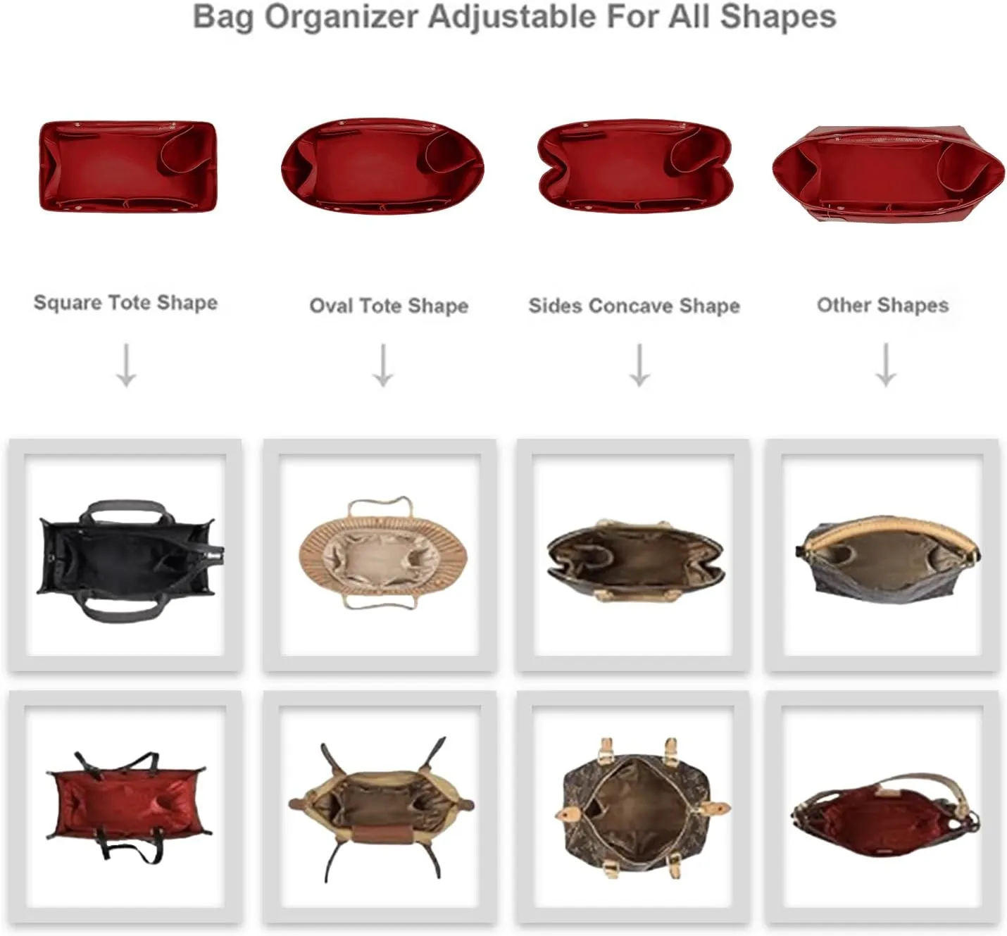 ZTUJO Purse Organizer Insert For Handbag & Tote Shaper,Tote Bag Organizer Insert For Speedy Neverful, 6 Sizes(Medium, Silky Red)