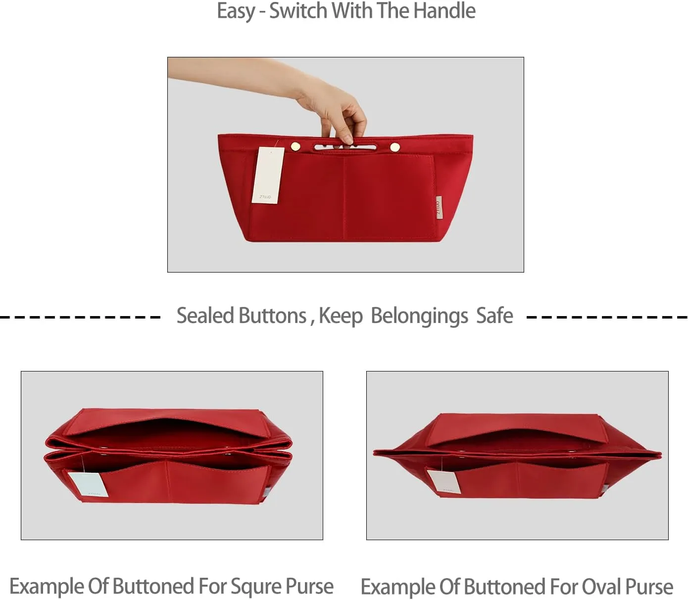 ZTUJO Purse Organizer Insert For Handbag & Tote Shaper,Tote Bag Organizer Insert For Speedy Neverful, 6 Sizes(Slender Medium,Silky Red)