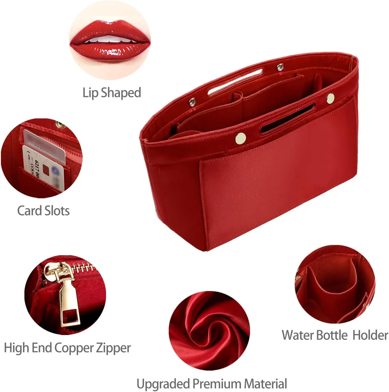 ZTUJO Purse Organizer Insert For Handbag & Tote Shaper,Tote Bag Organizer Insert For Speedy Neverful, 6 Sizes(Slender Medium,Silky Red)