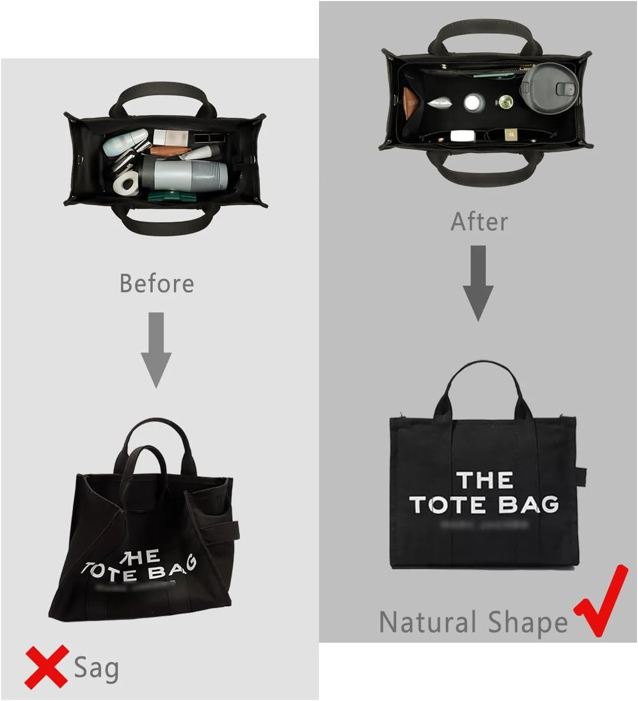 ZTUJO Purse Organizer Insert For Handbag & Tote Shaper,Tote Bag Organizer Insert For Speedy Neverful, 6 Sizes(X-Large,Silky Black)