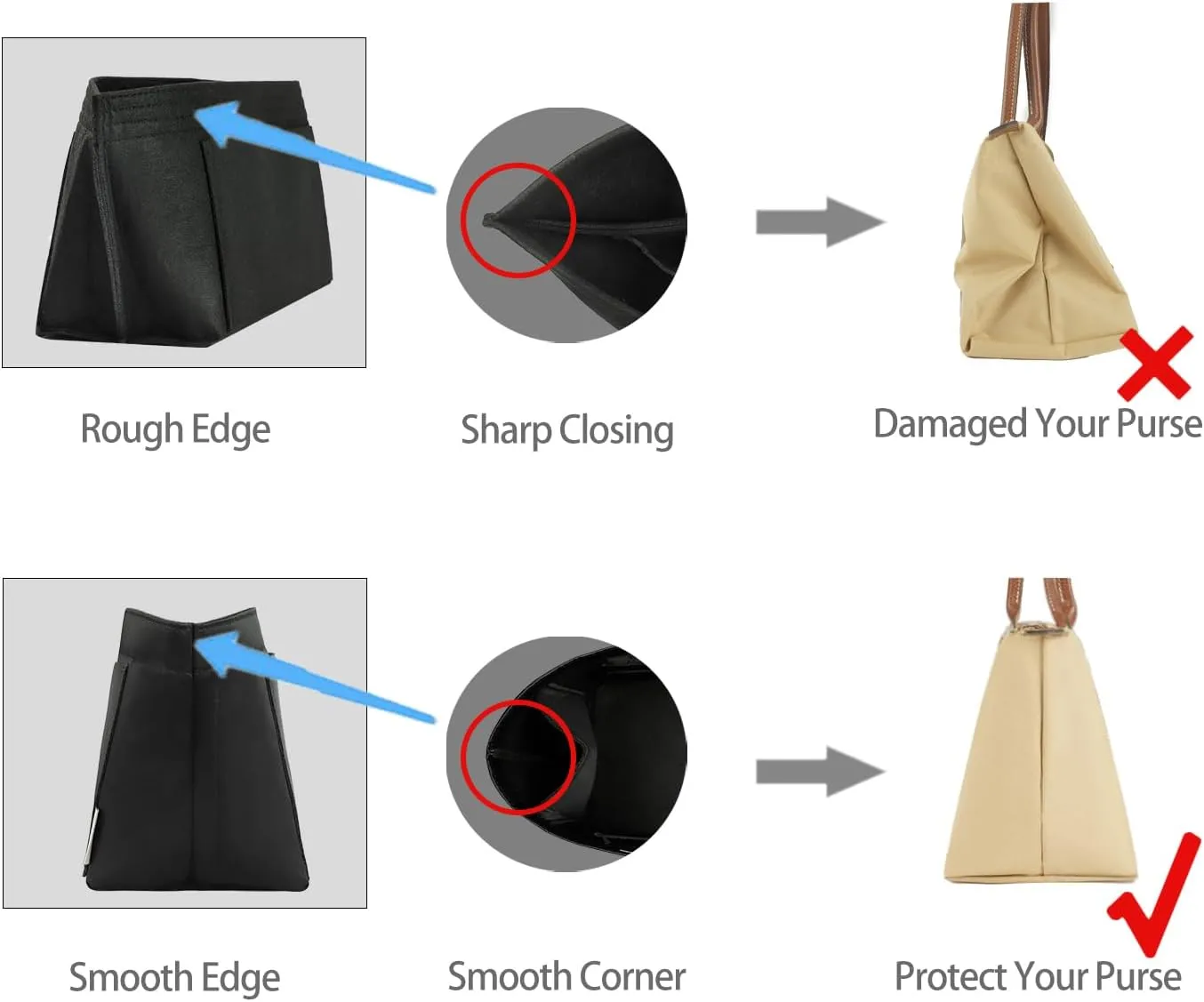 ZTUJO Purse Organizer Insert For Handbag & Tote Shaper,Tote Bag Organizer Insert For Speedy Neverful, 6 Sizes(X-Large,Silky Black)