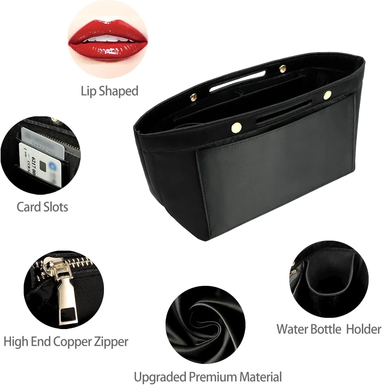 ZTUJO Purse Organizer Insert For Handbag & Tote Shaper,Tote Bag Organizer Insert For Speedy Neverful, 6 Sizes(X-Large,Silky Black)