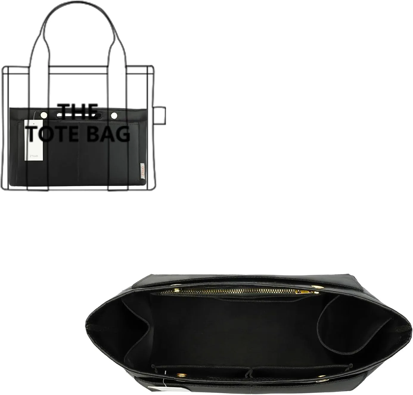 ZTUJO Purse Organizer Insert For Handbag & Tote Shaper,Tote Bag Organizer Insert For Speedy Neverful, 6 Sizes(X-Large,Silky Black)