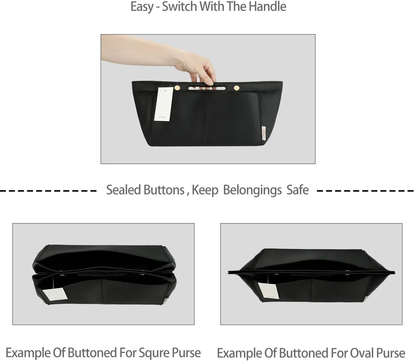 ZTUJO Purse Organizer Insert For Handbag & Tote Shaper,Tote Bag Organizer Insert For Speedy Neverful, 6 Sizes(X-Large,Silky Black)
