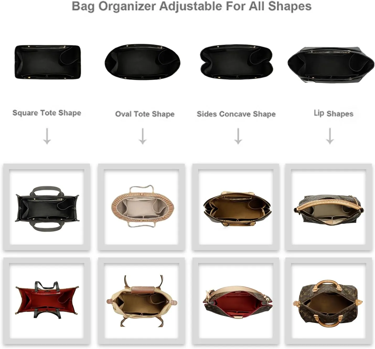 ZTUJO Purse Organizer Insert For Handbag & Tote Shaper,Tote Bag Organizer Insert For Speedy Neverful, 6 Sizes(X-Large,Silky Black)