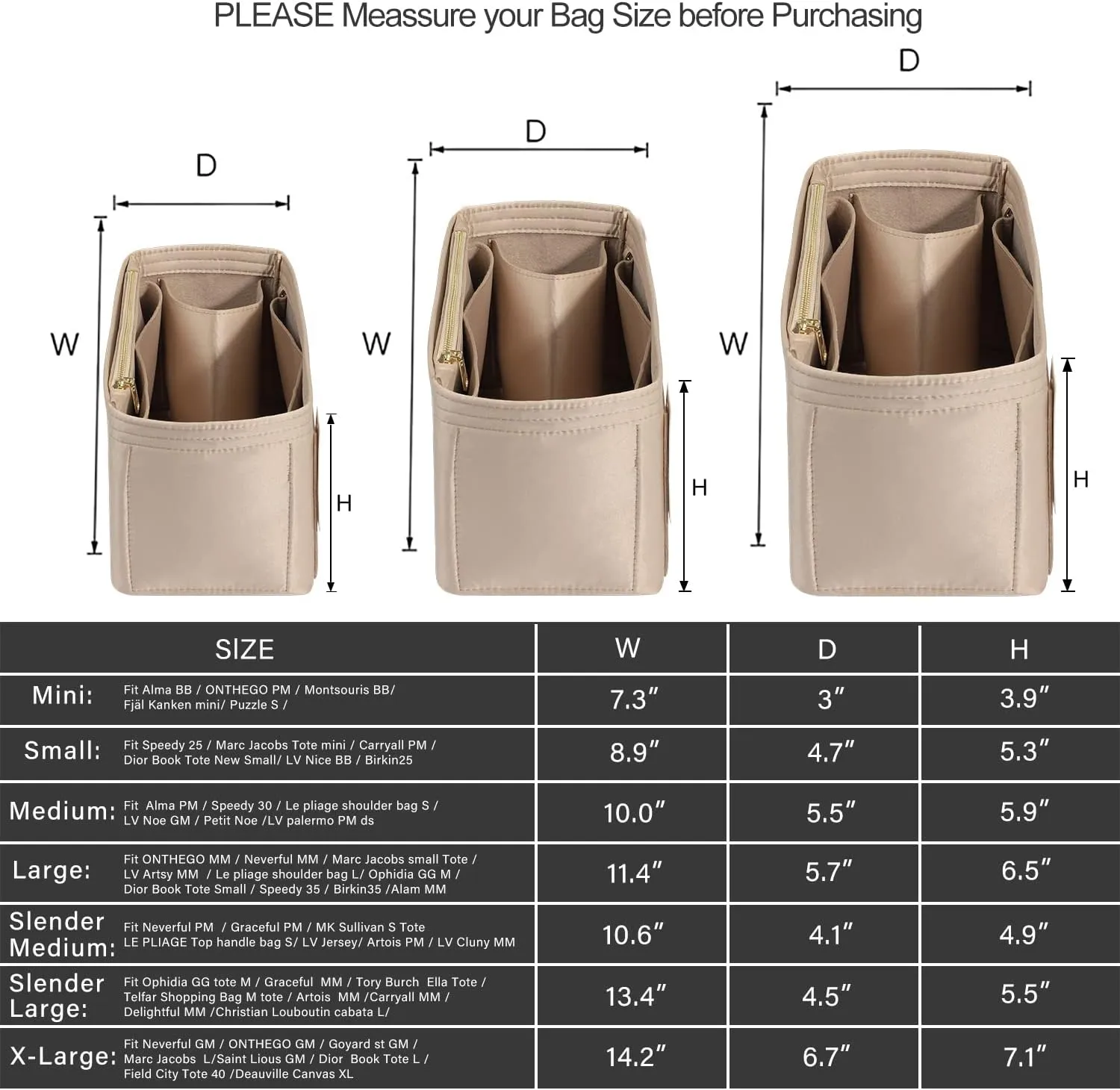ZTUJO Purse Organizer Insert For Handbags, Silky Touching Bag Organizer Insert With Bottle Holder, Perfect for Speedy, Neverfull, Tote,ONTHEGO,Artsy,Handbag and More (Medium, Silky Beige)