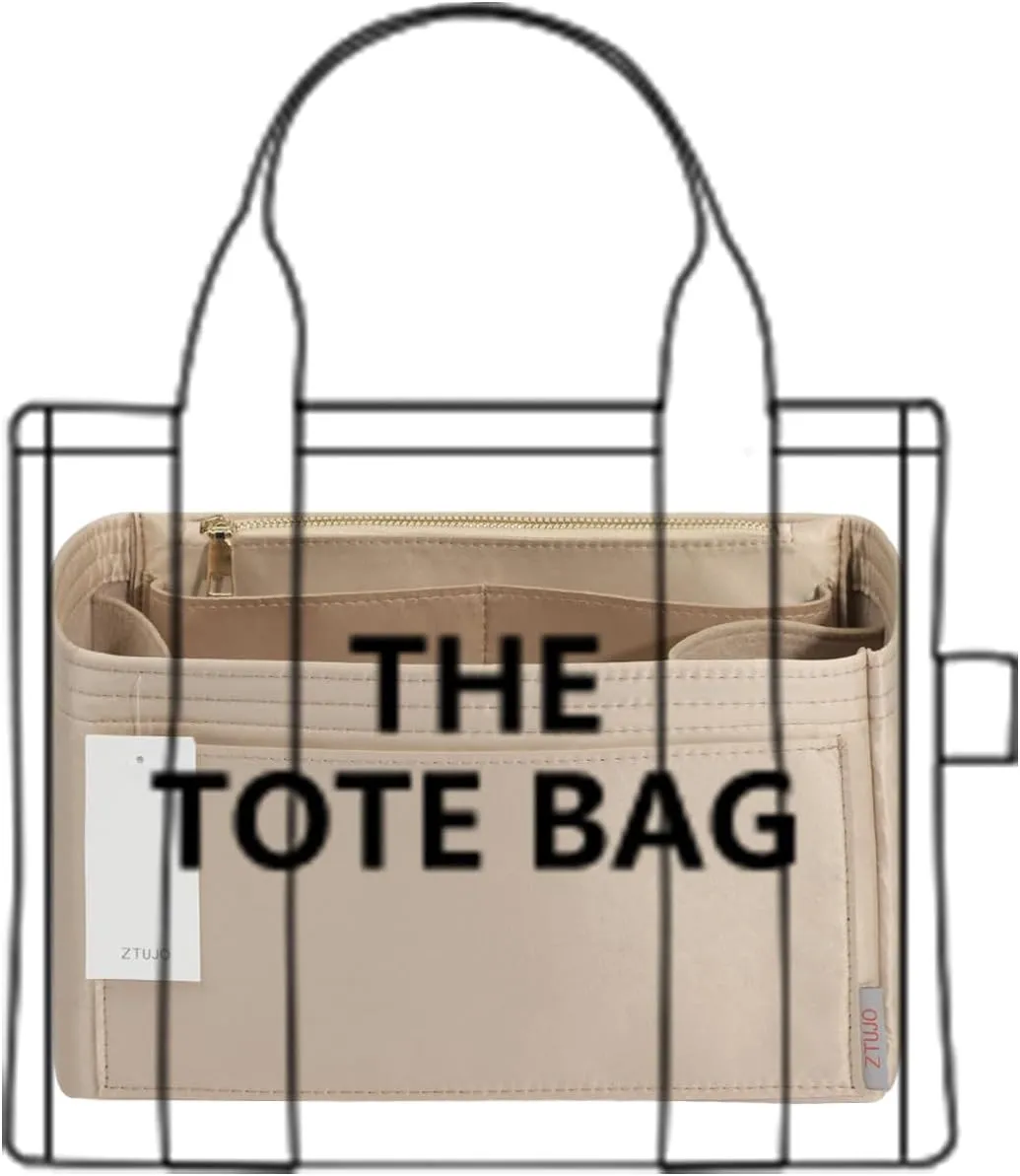 ZTUJO Purse Organizer Insert For Handbags, Silky Touching Bag Organizer Insert With Bottle Holder, Perfect for Speedy, Neverfull, Tote,ONTHEGO,Artsy,Handbag and More (Medium, Silky Beige)