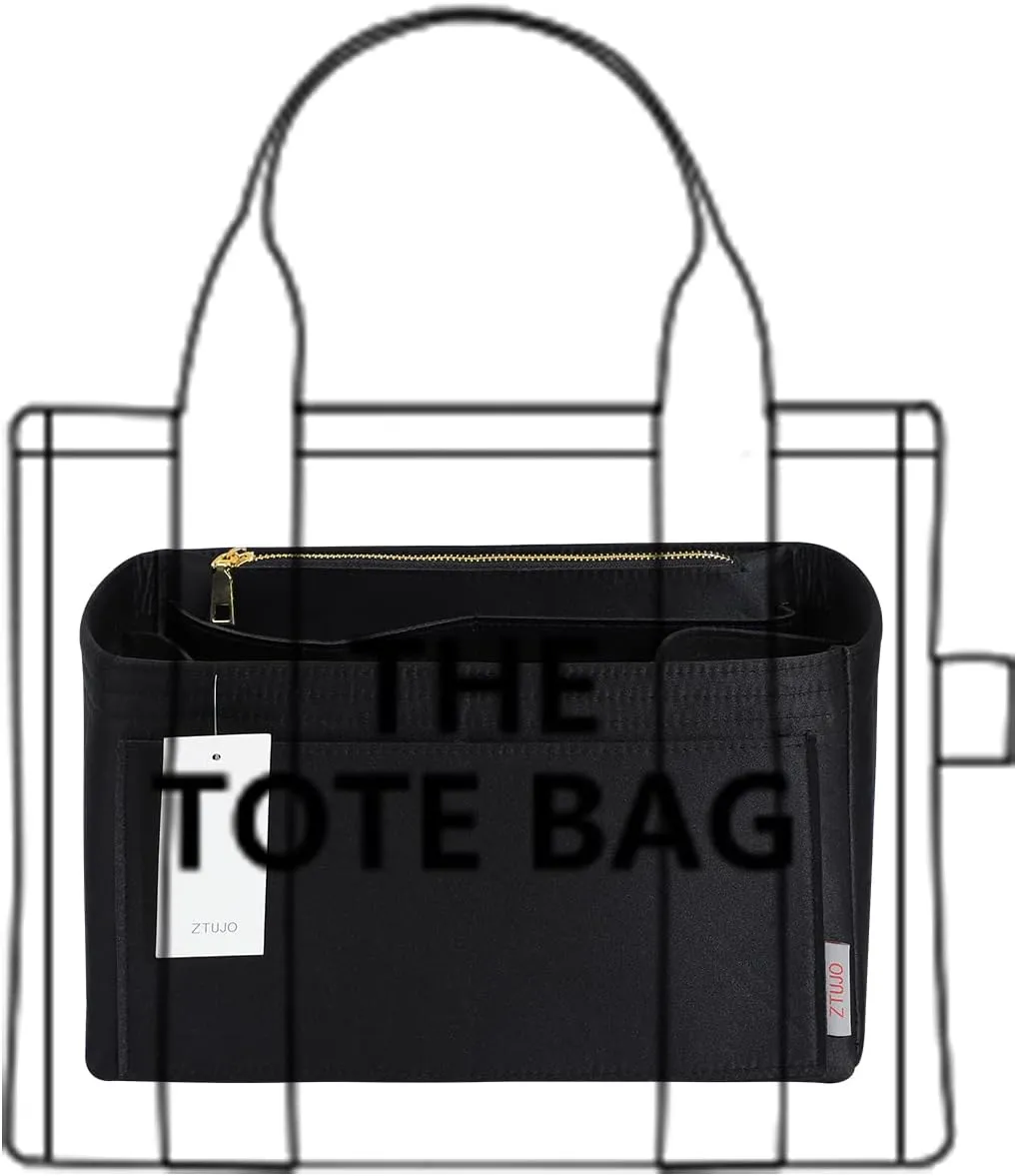ZTUJO Purse Organizer Insert For Handbags, Silky Touching Bag Organizer Insert With Bottle Holder, Perfect for Speedy, Neverfull, Tote,ONTHEGO,Artsy,Handbag and More (Slender Medium, Silky Black)
