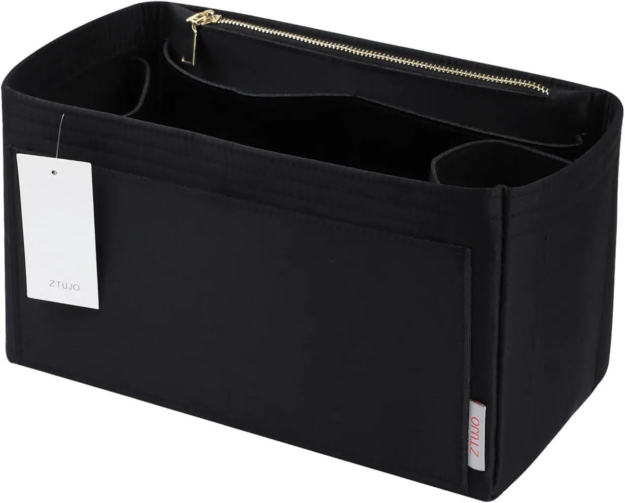 ZTUJO Purse Organizer Insert For Handbags, Silky Touching Bag Organizer Insert With Bottle Holder, Perfect for Speedy, Neverfull, Tote,ONTHEGO,Artsy,Handbag and More (Slender Medium, Silky Black)
