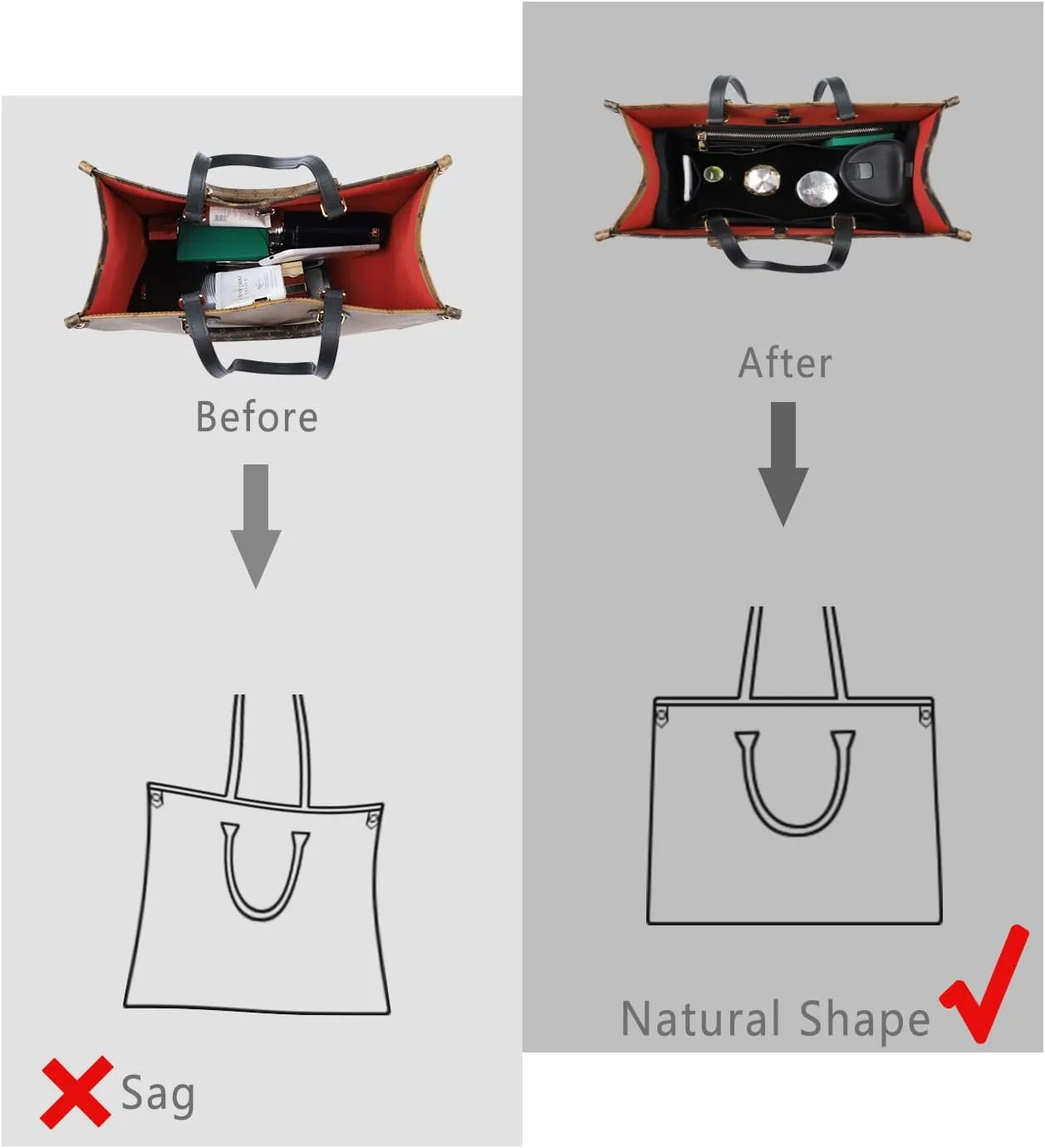 ZTUJO Purse Organizer Insert For Handbags, Silky Touching Bag Organizer Insert With Bottle Holder, Perfect for Speedy, Neverfull, Tote,ONTHEGO,Artsy,Handbag and More (Slender Medium, Silky Black)